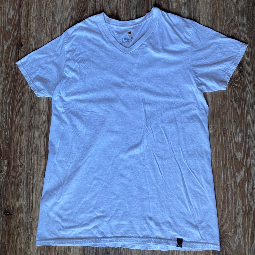 Goldtoe V-Neck White Blank T-Shirt